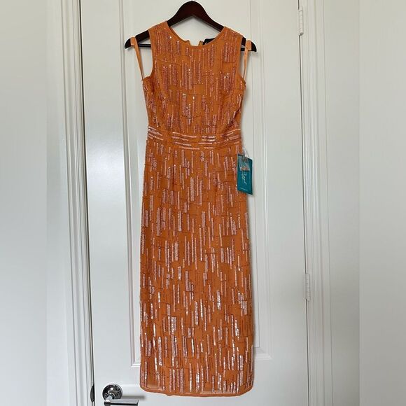 Mac Duggal | 70264 Abstract Beaded Sleeveless Midi Sheath Dress Size 2 NEW - Picture 6 of 12